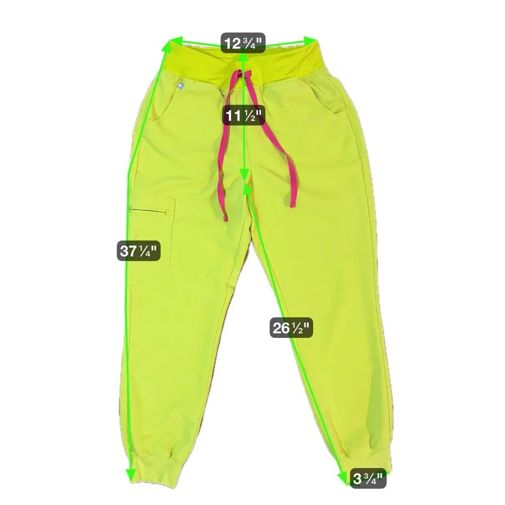 Figs High Waist Zamora Jogger Scrub Pants Nurse Doctor Limeade Yellow Size Small - Picture 2 of 10